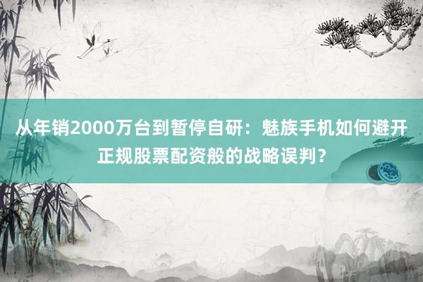 从年销2000万台到暂停自研：魅族手机如何避开正规股票配资般的战略误判？