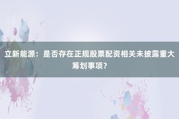 立新能源：是否存在正规股票配资相关未披露重大筹划事项？