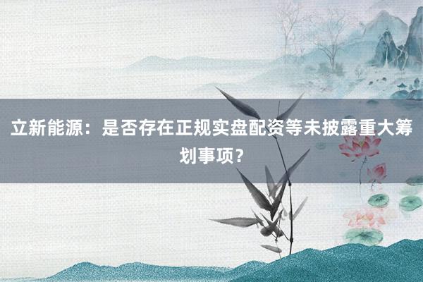 立新能源:是否存在正规实盘配资等未披露重大筹划事项?
