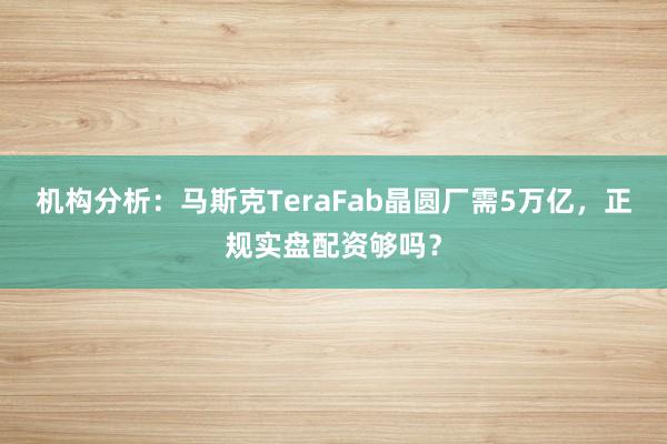 机构分析：马斯克TeraFab晶圆厂需5万亿，正规实盘配资够吗？