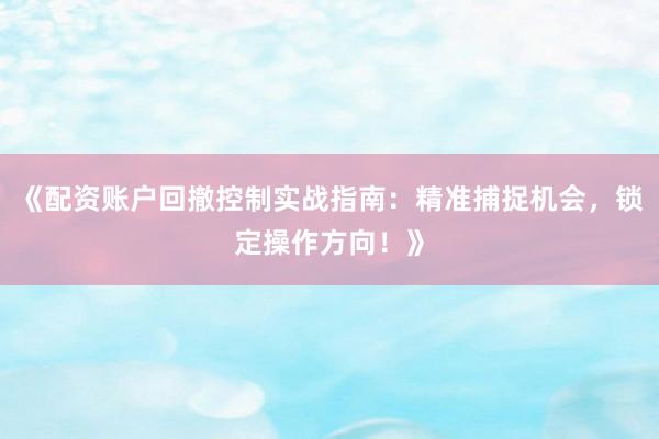 《配资账户回撤控制实战指南：精准捕捉机会，锁定操作方向！》