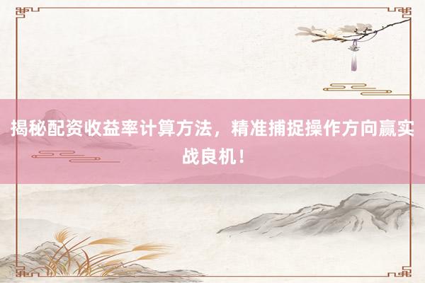 揭秘配资收益率计算方法，精准捕捉操作方向赢实战良机！