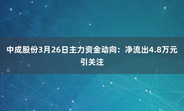 中成股份3月26日主力资金动向：净流出4.8万元引关注