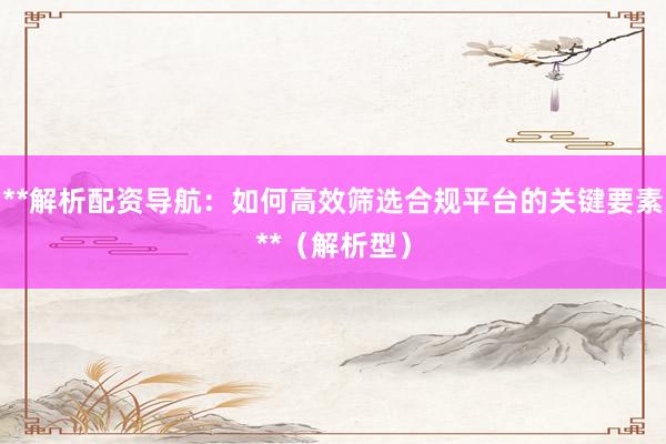 **解析配资导航：如何高效筛选合规平台的关键要素**（解析型）