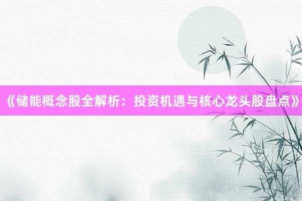 《储能概念股全解析：投资机遇与核心龙头股盘点》