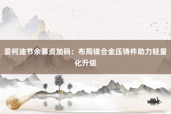 爱柯迪节余募资加码：布局镁合金压铸件助力轻量化升级