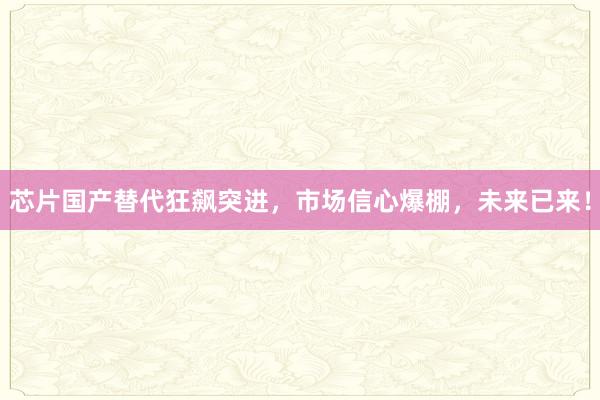 芯片国产替代狂飙突进，市场信心爆棚，未来已来！