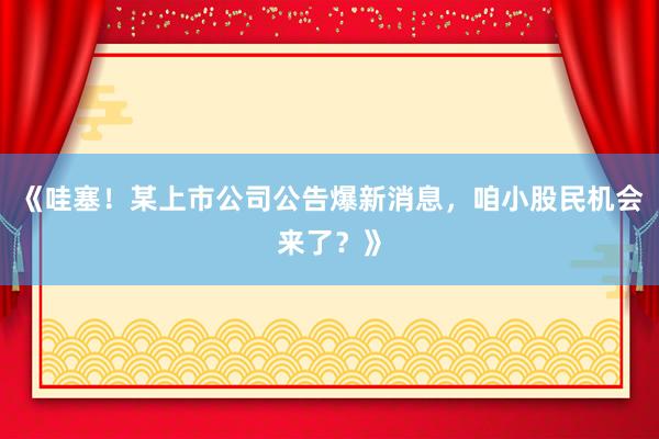 《哇塞！某上市公司公告爆新消息，咱小股民机会来了？》