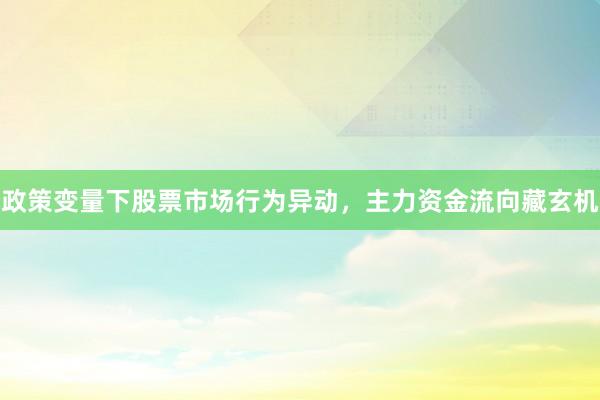 政策变量下股票市场行为异动，主力资金流向藏玄机