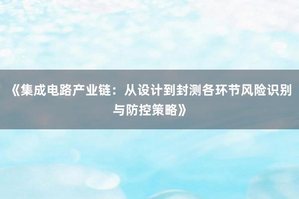 《集成电路产业链:从设计到封测各环节风险识别与防控策略》