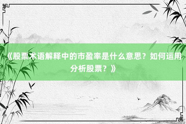 《股票术语解释中的市盈率是什么意思？如何运用分析股票？》