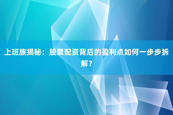 上班族揭秘：股票配资背后的盈利点如何一步步拆解？