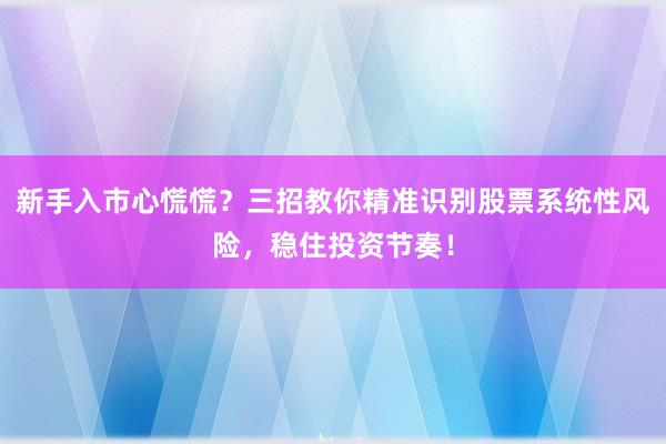新手入市心慌慌？三招教你精准识别股票系统性风险，稳住投资节奏！