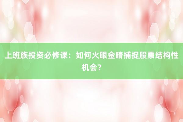 上班族投资必修课：如何火眼金睛捕捉股票结构性机会？